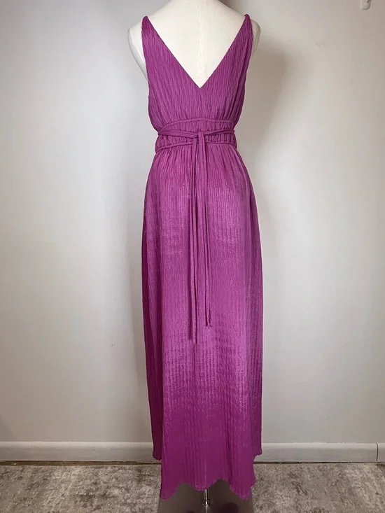 TAYLOR Magenta Pleated V-Neck Maxi Dress Flowy Silky Women’s Size Small - Picture 6 of 11